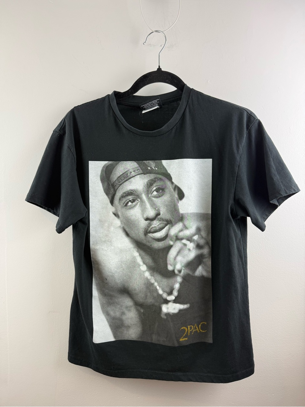 2Pac Tupac Shakur Graphic Portrait T-Shirt Black Gold Foil Men's Unisex Small⁠